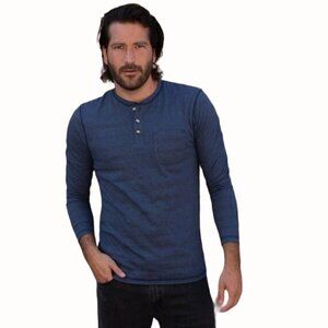 PX Clothing Harper Long Sleeve Henley 3 Button Navy Blue Heather Cotton NEW XXL